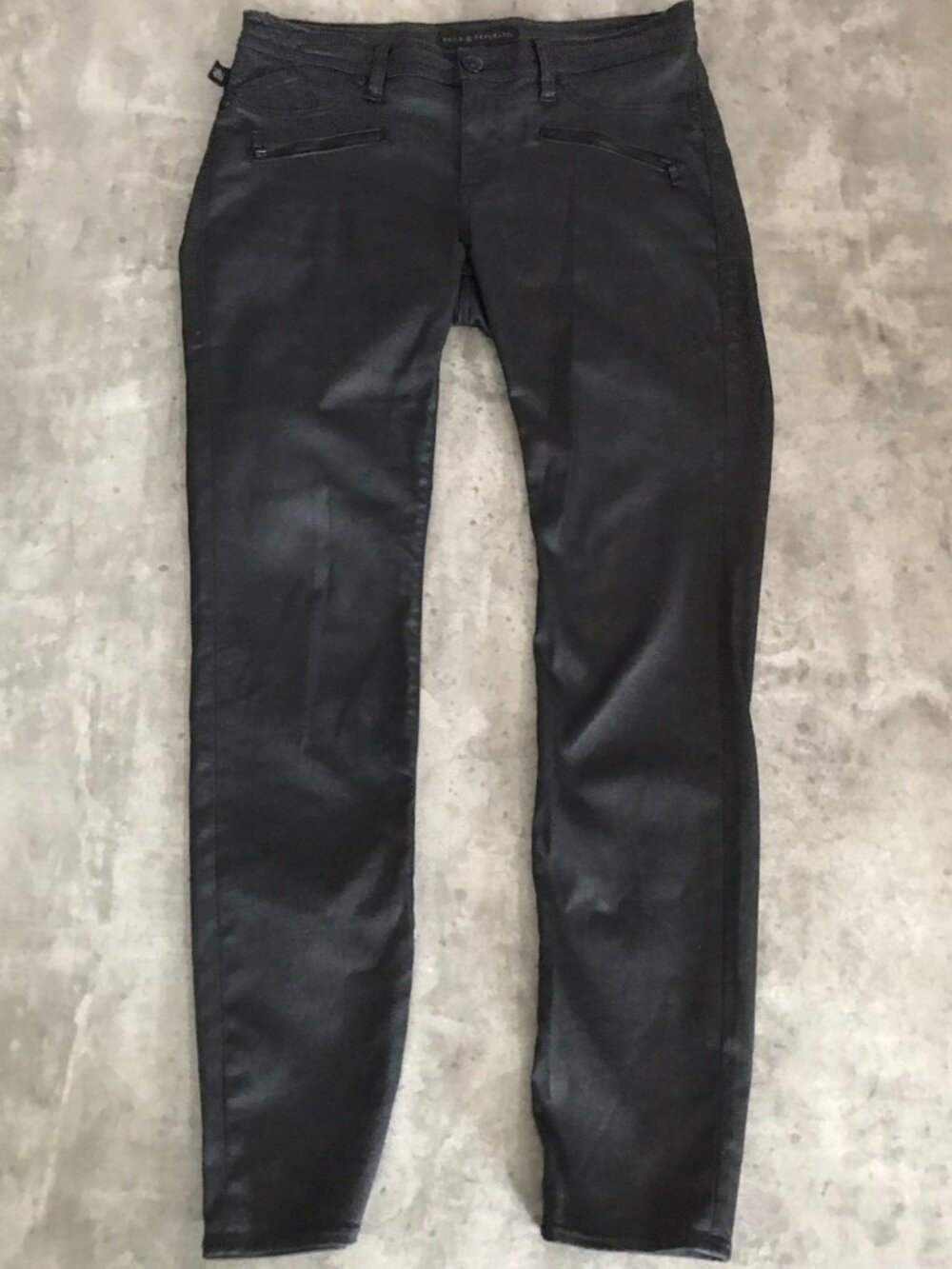 Rock and Republic Jeans Women 12 Black Coated Wax Denim Kashmiere Moto Biker Y2K